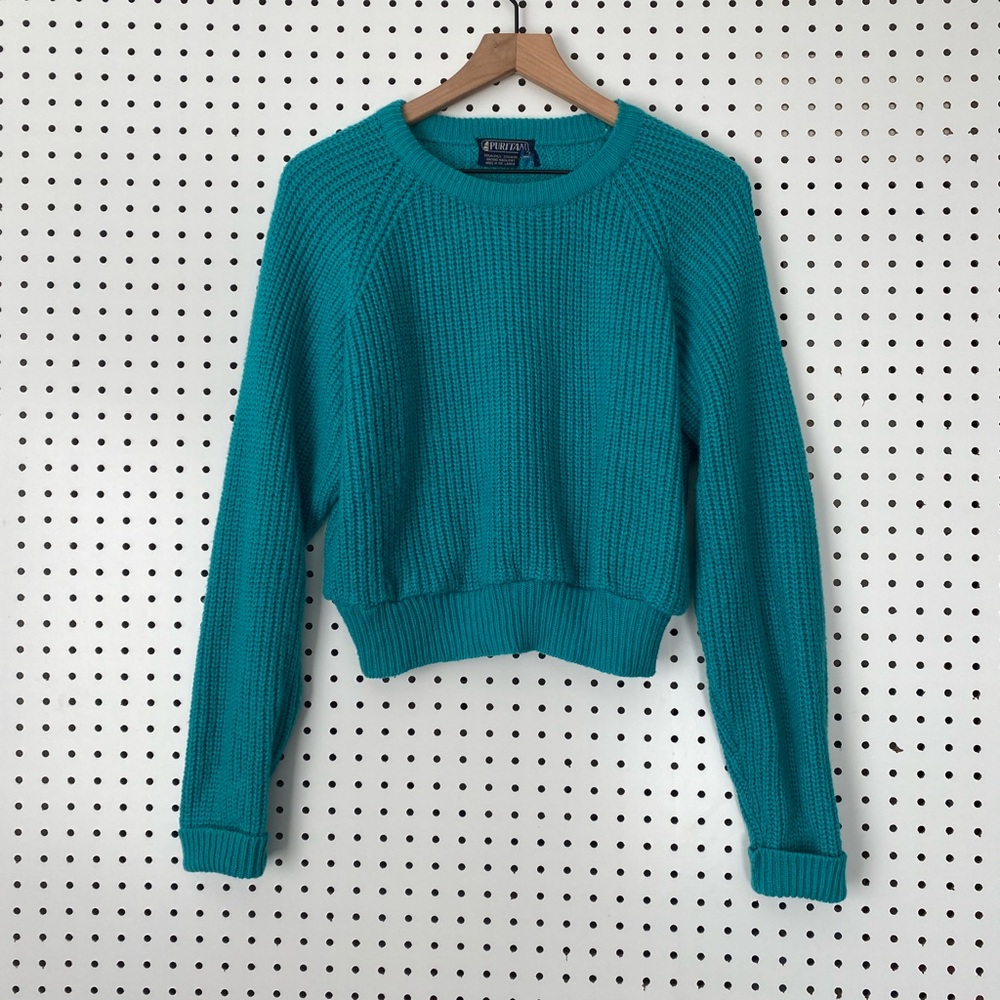 Vintage Puritan Wool Blend Crop Teal Sweater